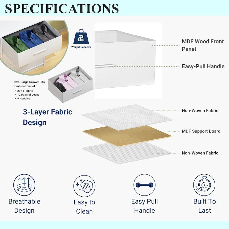 Modern 5-Drawer Fabric Dresser With Sturdy Wood Frame