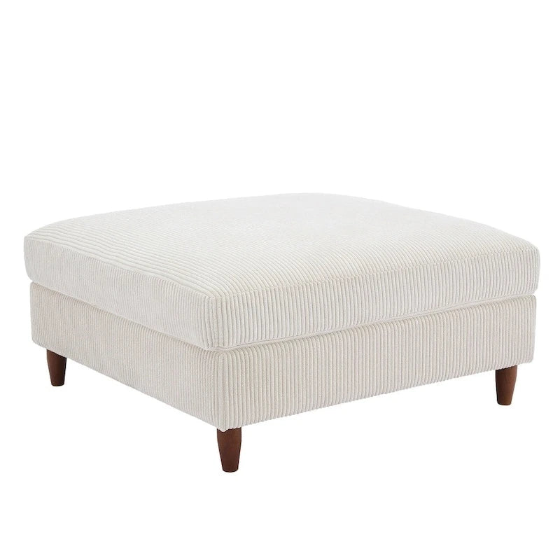 Modern Square Corduroy Upholstered Ottoman With Wood Leg