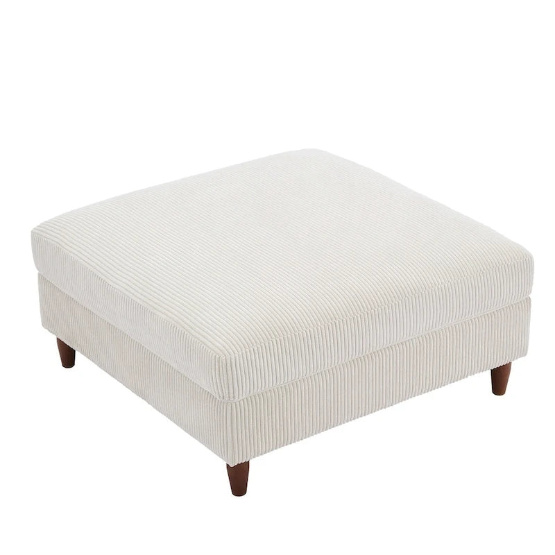 Modern Square Corduroy Upholstered Ottoman With Wood Leg