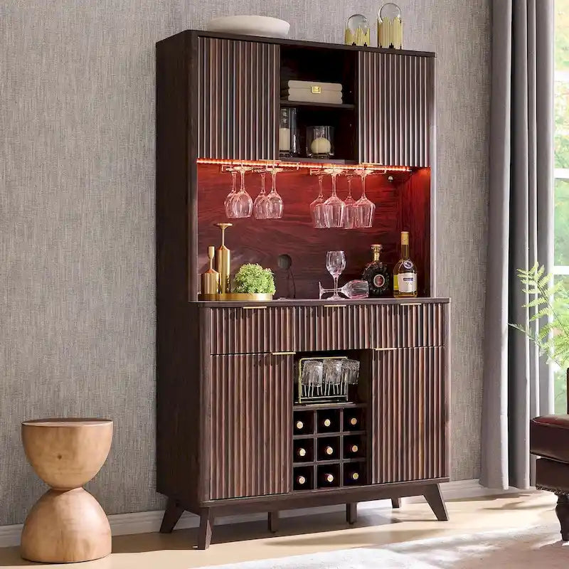 72 Weinschrank, moderner Holz-Kaffeebarschrank mit LED-Beleuchtung – N/A