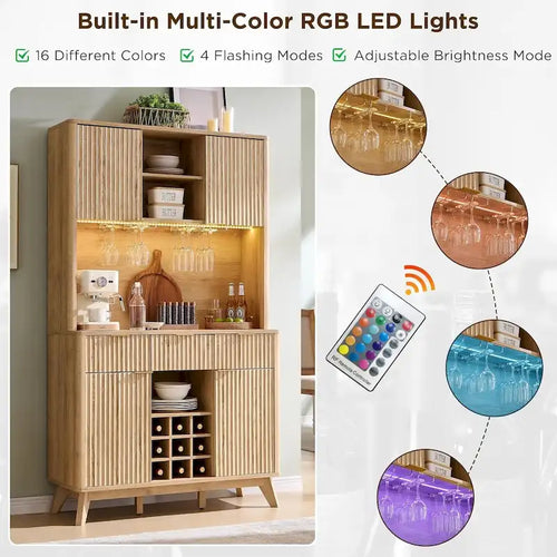 72 Weinschrank, moderner Holz-Kaffeebarschrank mit LED-Beleuchtung – N/A