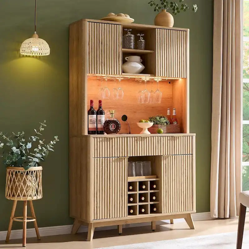 72 Weinschrank, moderner Holz-Kaffeebarschrank mit LED-Beleuchtung – N/A