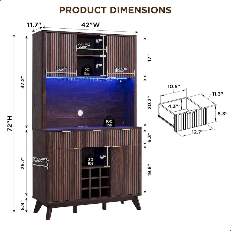 72 Weinschrank, moderner Holz-Kaffeebarschrank mit LED-Beleuchtung – N/A