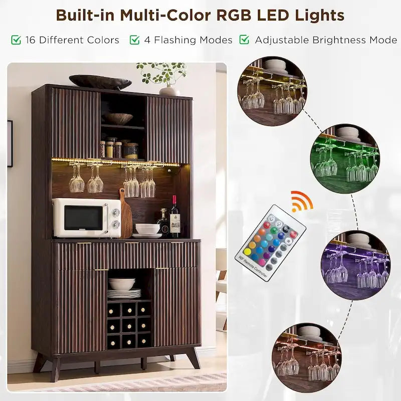 72 Weinschrank, moderner Holz-Kaffeebarschrank mit LED-Beleuchtung – N/A
