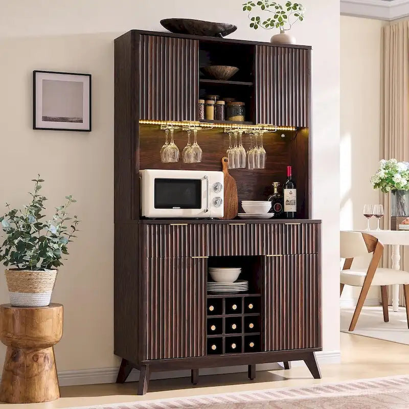 72 Weinschrank, moderner Holz-Kaffeebarschrank mit LED-Beleuchtung – N/A