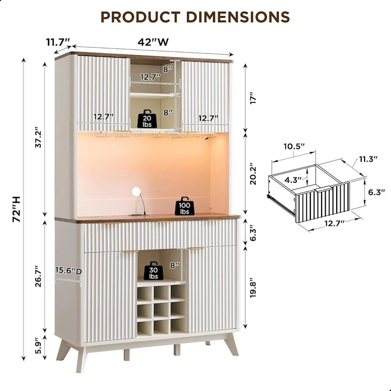 72 Weinschrank, moderner Holz-Kaffeebarschrank mit LED-Beleuchtung – N/A
