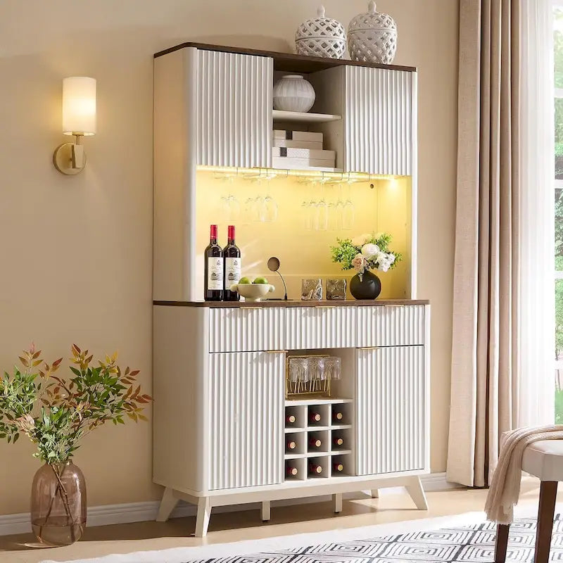 72 Weinschrank, moderner Holz-Kaffeebarschrank mit LED-Beleuchtung – N/A