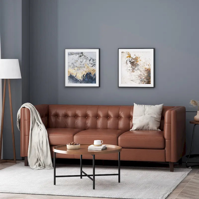 Dreiseitiges Sofa aus Kunstleder mit Knopfheftung