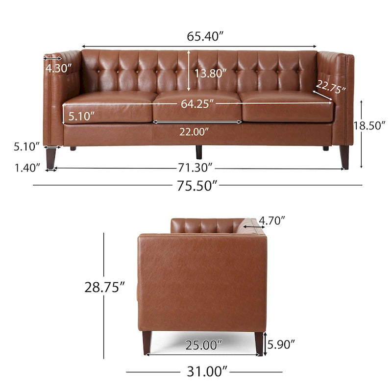 Faux Leather Tufted 3 Seater Sofa