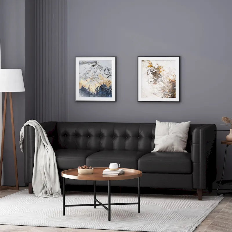 Dreiseitiges Sofa aus Kunstleder mit Knopfheftung