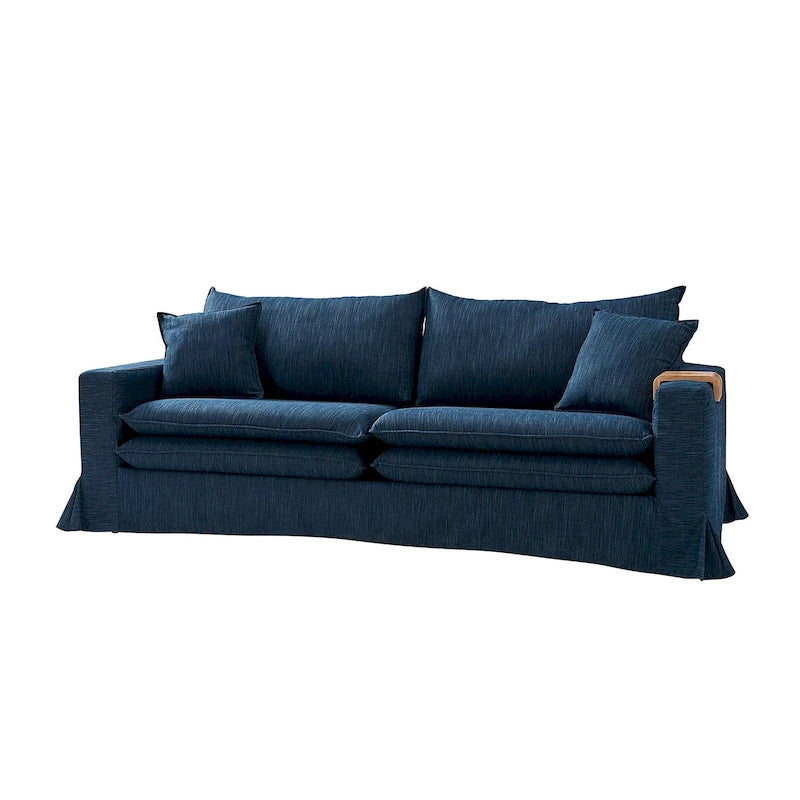 Modern Slipcovered Sofa with Cup Holder and Reversible Cushions