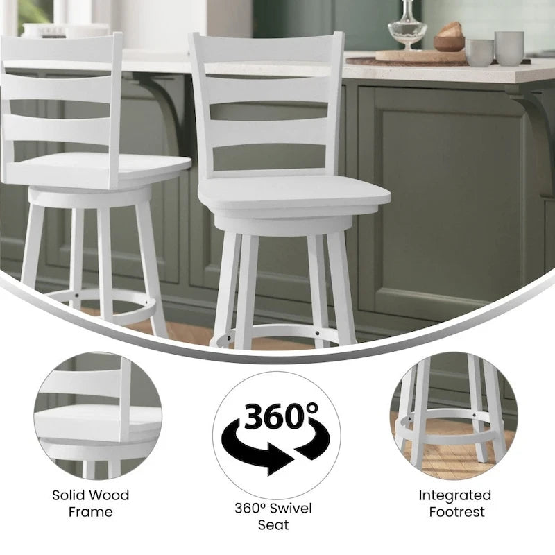 Ladderback Wooden Swivel Counter Stool with Footrest