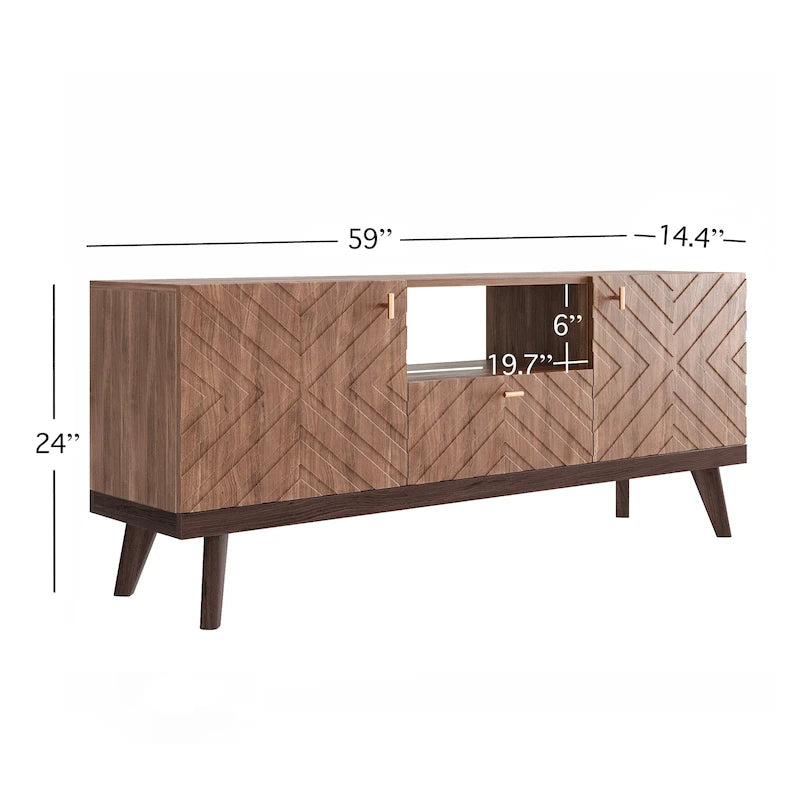 Beigefarbene TV-Konsole mit Schublade, passend für Fernseher bis 65 Zoll, mit Holzbeinen, modernes Mid-Century-Design