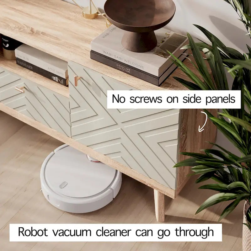 Beigefarbene TV-Konsole mit Schublade, passend für Fernseher bis 65 Zoll, mit Holzbeinen, modernes Mid-Century-Design