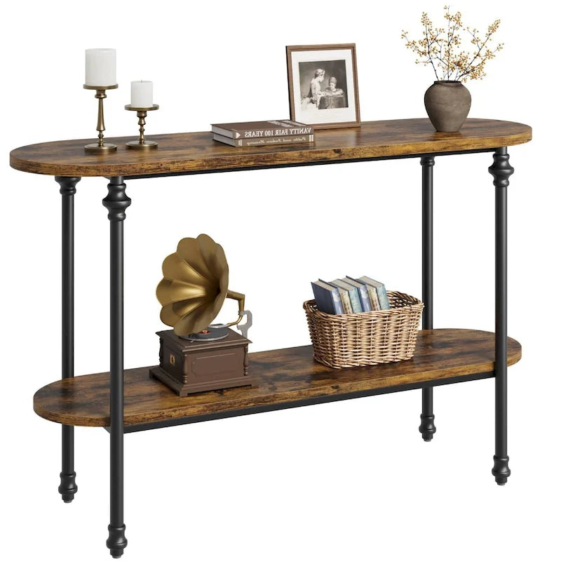 Vintage 2 Tier Console Table with Storage, Sofa Table for Entryway