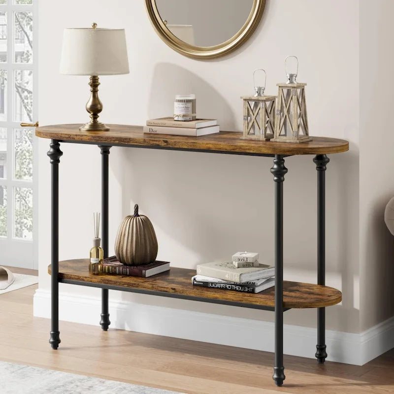 Table console vintage à 2 niveaux avec rangement, table de canapé pour entrée