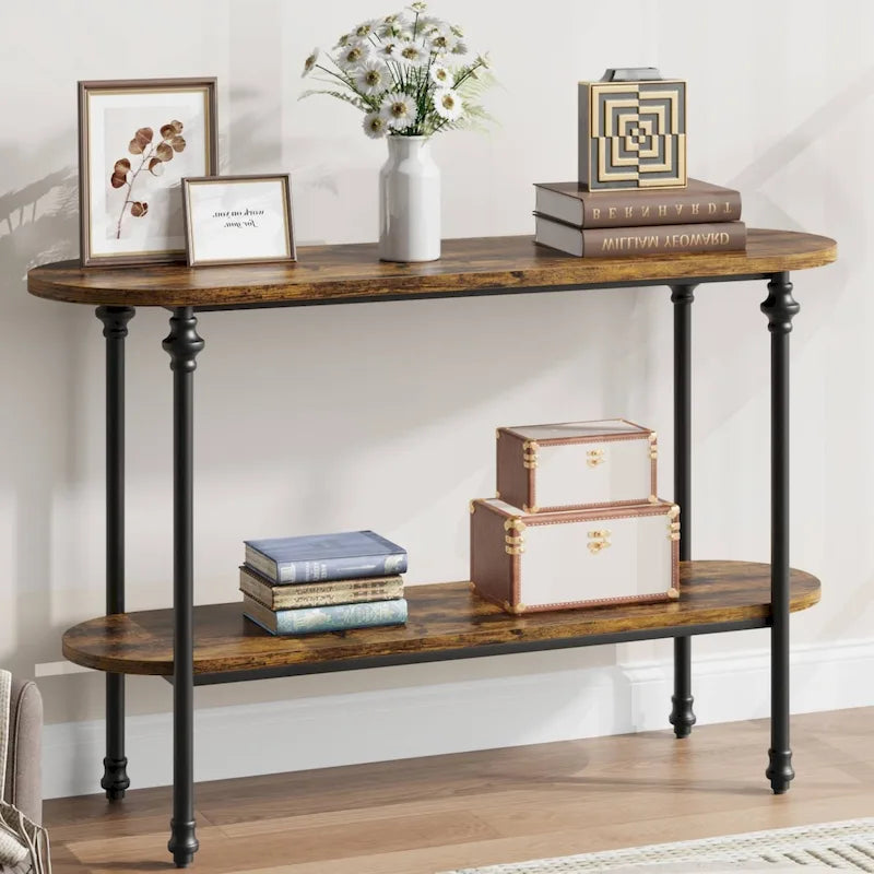 Table console vintage à 2 niveaux avec rangement, table de canapé pour entrée