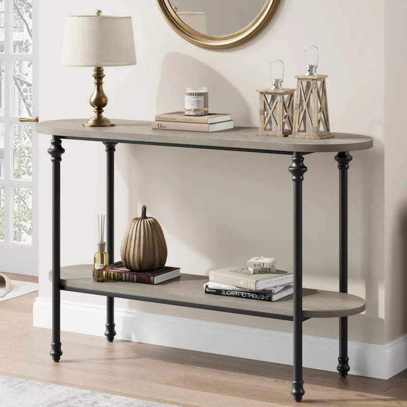 Table console vintage à 2 niveaux avec rangement, table de canapé pour entrée