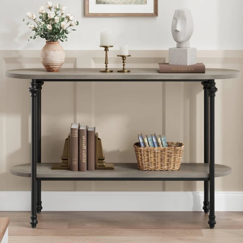 Table console vintage à 2 niveaux avec rangement, table de canapé pour entrée