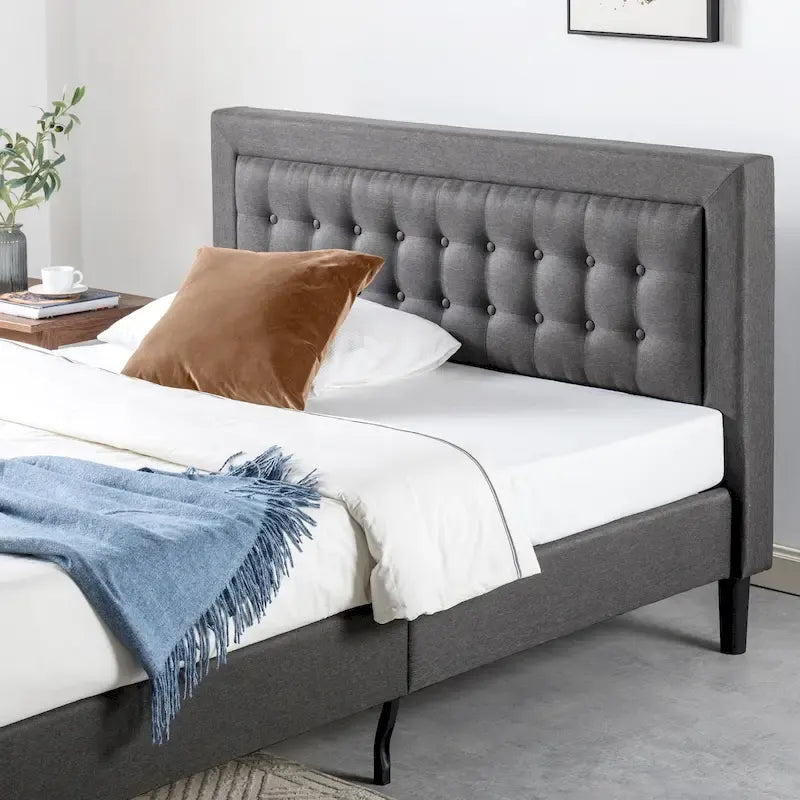by Dark Grey Button Tufted Upholstered Platform Bed Frame - Cal King