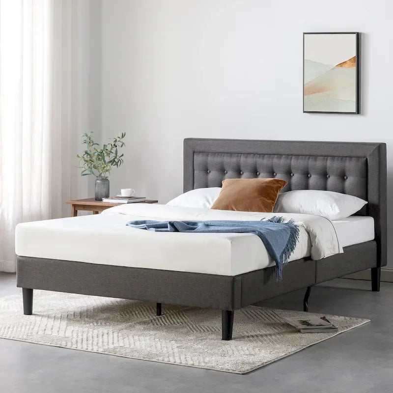 by Dark Grey Button Tufted Upholstered Platform Bed Frame - Cal King