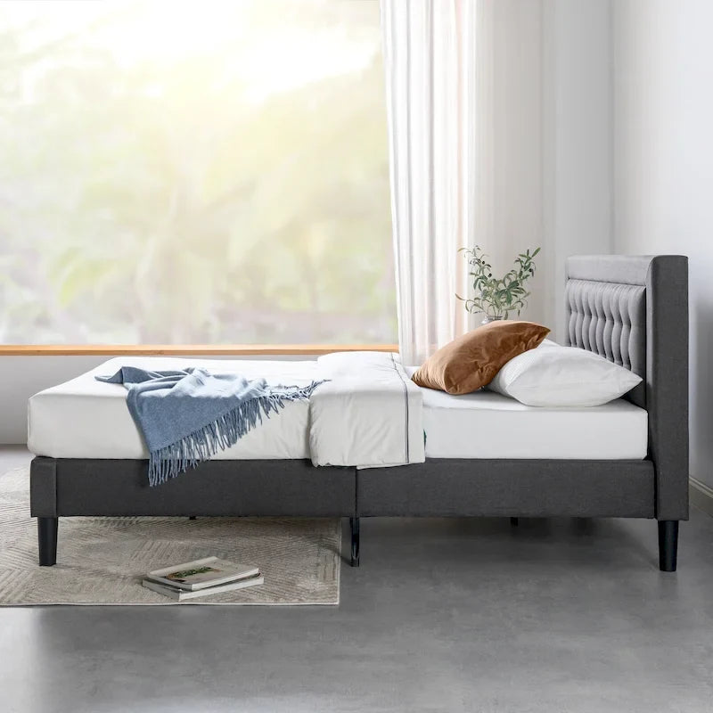 by Dark Grey Button Tufted Upholstered Platform Bed Frame - Cal King
