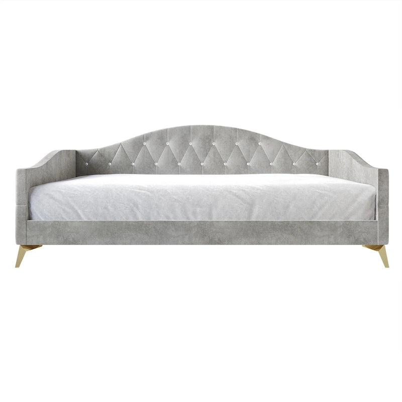 Elegante gestoffeerde chaise longue voor één persoon met kristallen knopen
