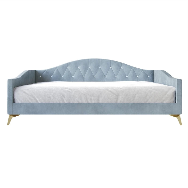 Elegante gestoffeerde chaise longue voor één persoon met kristallen knopen