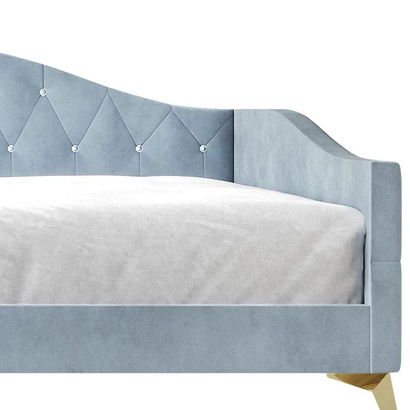 Elegante gestoffeerde chaise longue voor één persoon met kristallen knopen