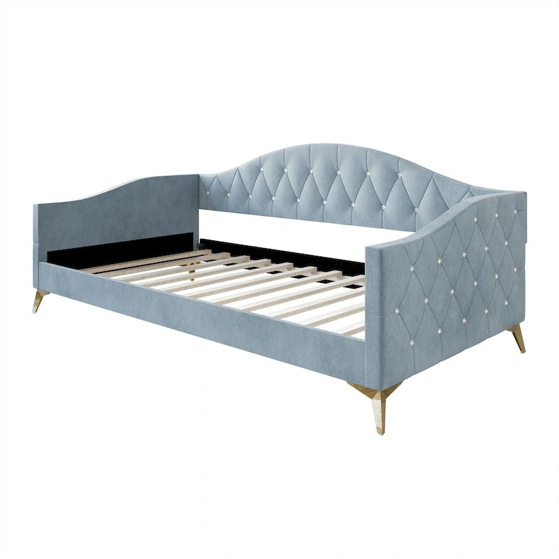 Elegante gestoffeerde chaise longue voor één persoon met kristallen knopen