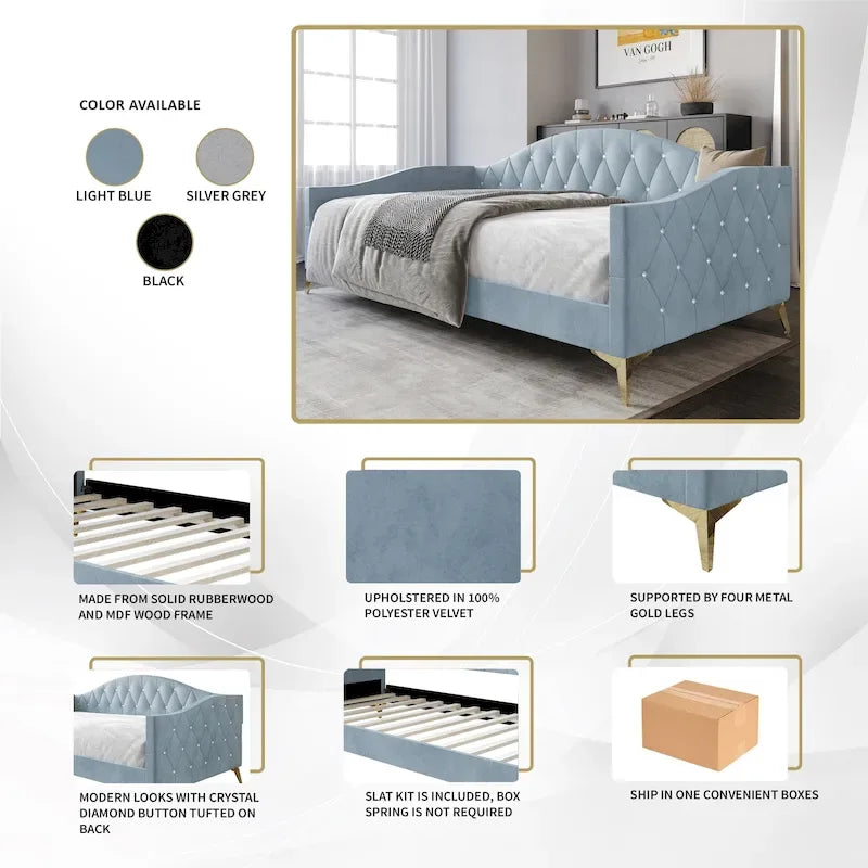 Elegante gestoffeerde chaise longue voor één persoon met kristallen knopen