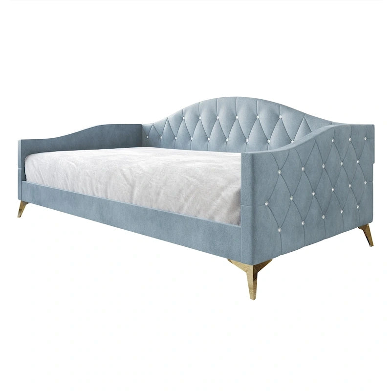 Elegante gestoffeerde chaise longue voor één persoon met kristallen knopen