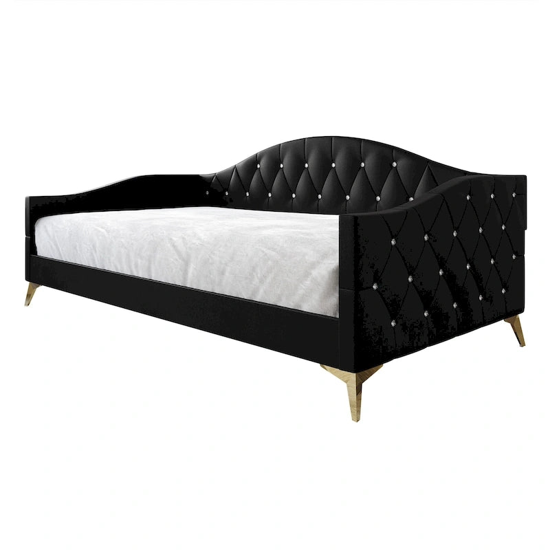 Elegante gestoffeerde chaise longue voor één persoon met kristallen knopen