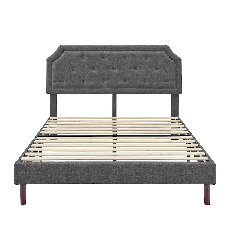 Tufted Upholstered Platform Bed Frame with Adjustable Height Headboard