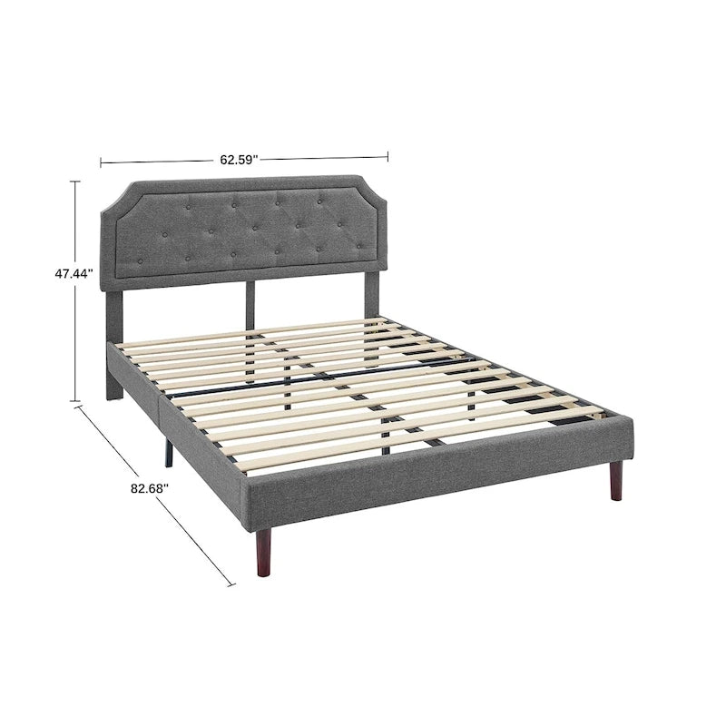 Tufted Upholstered Platform Bed Frame with Adjustable Height Headboard