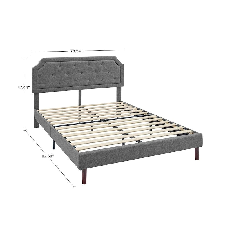 Tufted Upholstered Platform Bed Frame with Adjustable Height Headboard