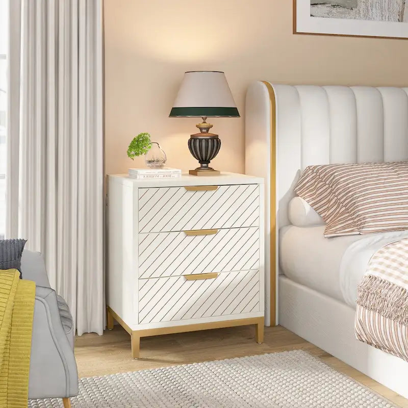 Nachttische mit Schubladen, moderner Nachttisch mit heller Holzmaserung für Schlafzimmer