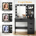 White Makeup Vanity Desk with Mirror and Lights - 15.2D x 35.4W x 55.1H