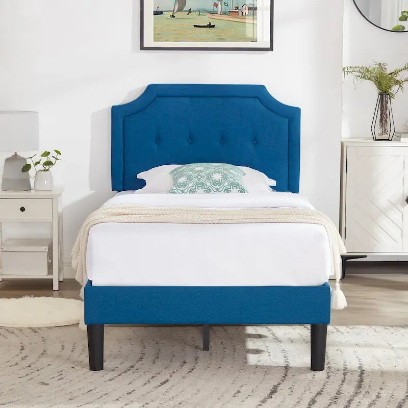 Modern Upholstered Bed Frame with Height Adjustable Headboard, No Box Spring Needed