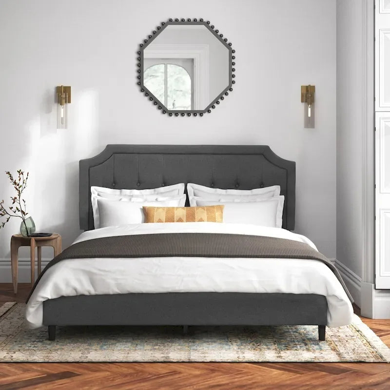 Modern Upholstered Bed Frame with Height Adjustable Headboard, No Box Spring Needed