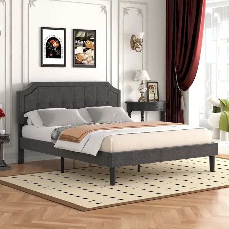 Modern Upholstered Bed Frame with Height Adjustable Headboard, No Box Spring Needed