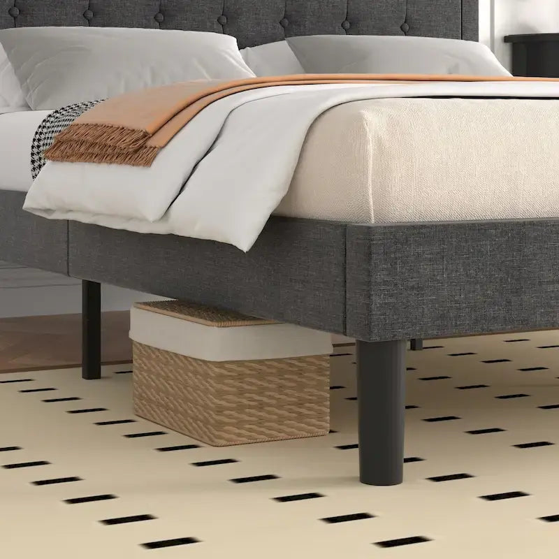 Modern Upholstered Bed Frame with Height Adjustable Headboard, No Box Spring Needed