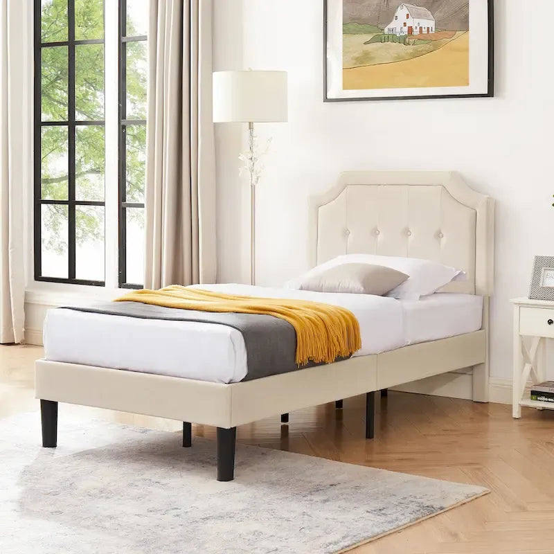Modern Upholstered Bed Frame with Height Adjustable Headboard, No Box Spring Needed