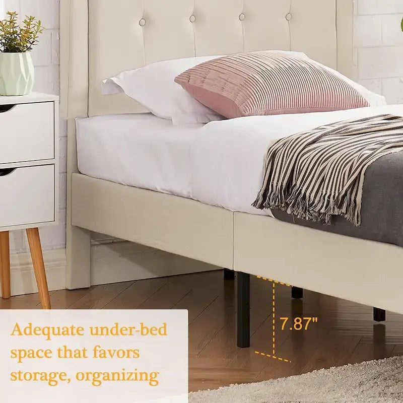 Modern Upholstered Bed Frame with Height Adjustable Headboard, No Box Spring Needed