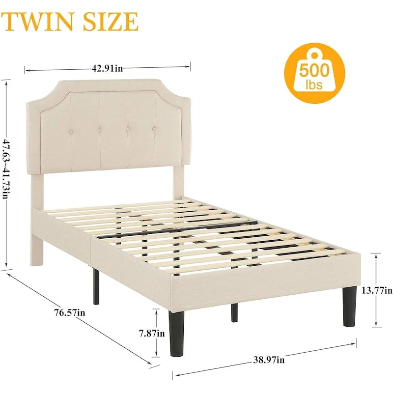 Modern Upholstered Bed Frame with Height Adjustable Headboard, No Box Spring Needed