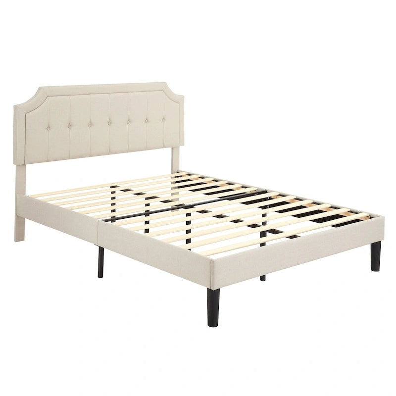Modern Upholstered Bed Frame with Height Adjustable Headboard, No Box Spring Needed