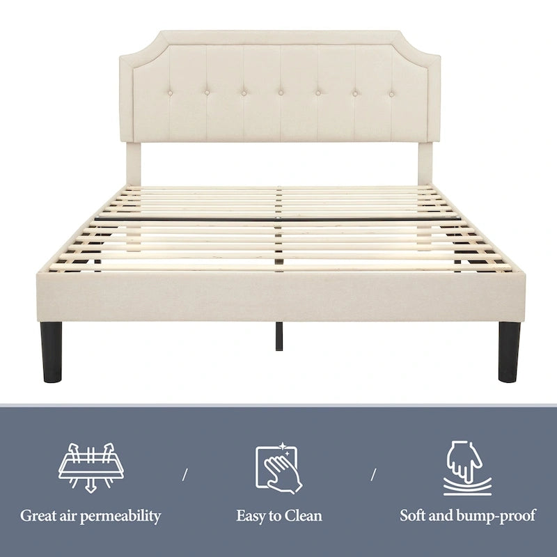Modern Upholstered Bed Frame with Height Adjustable Headboard, No Box Spring Needed