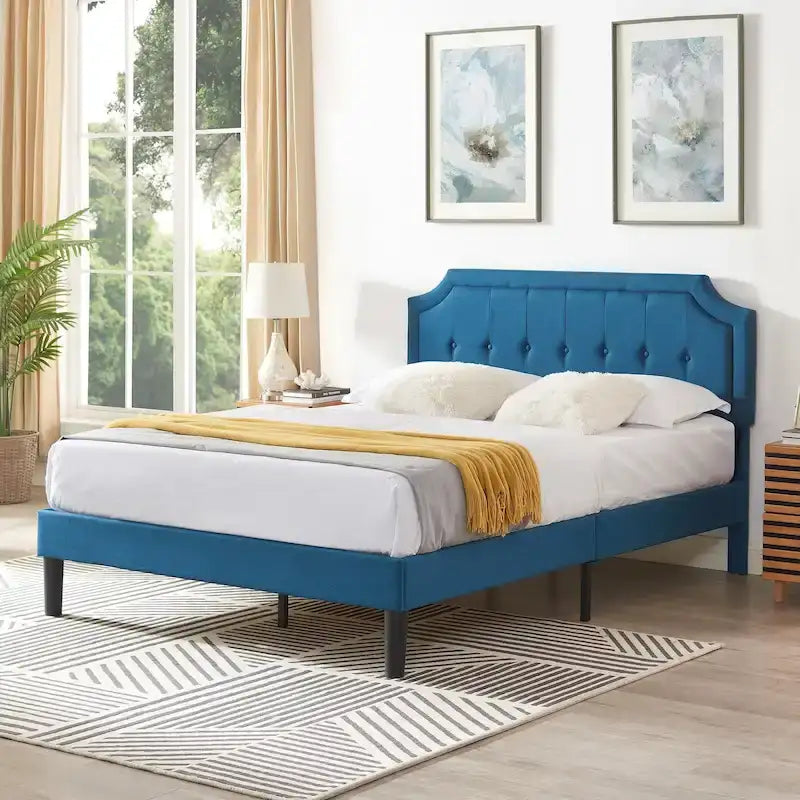 Modern Upholstered Bed Frame with Height Adjustable Headboard, No Box Spring Needed