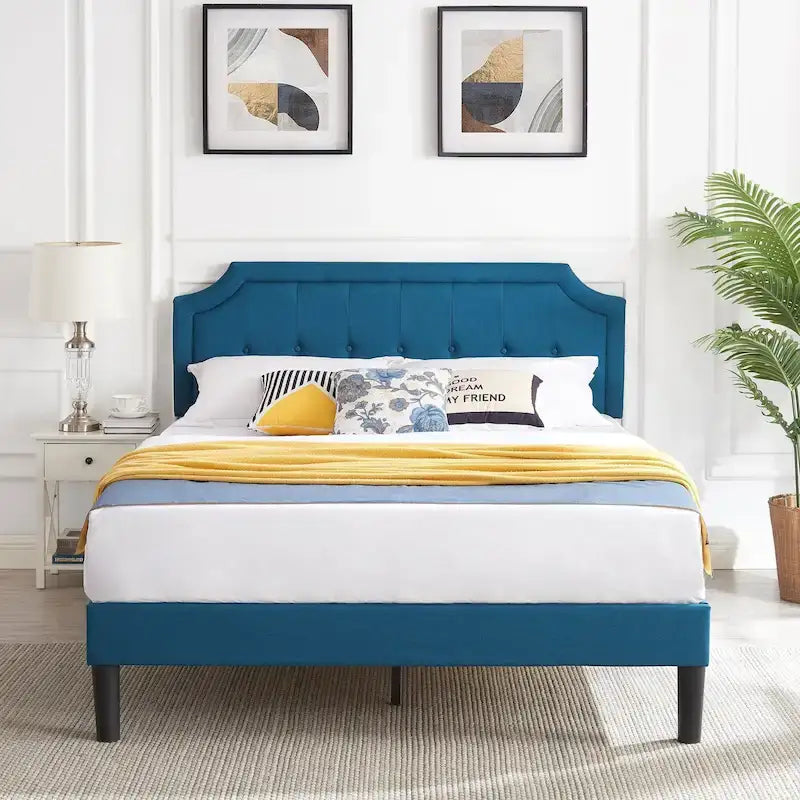 Modern Upholstered Bed Frame with Height Adjustable Headboard, No Box Spring Needed
