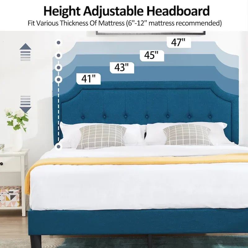 Modern Upholstered Bed Frame with Height Adjustable Headboard, No Box Spring Needed